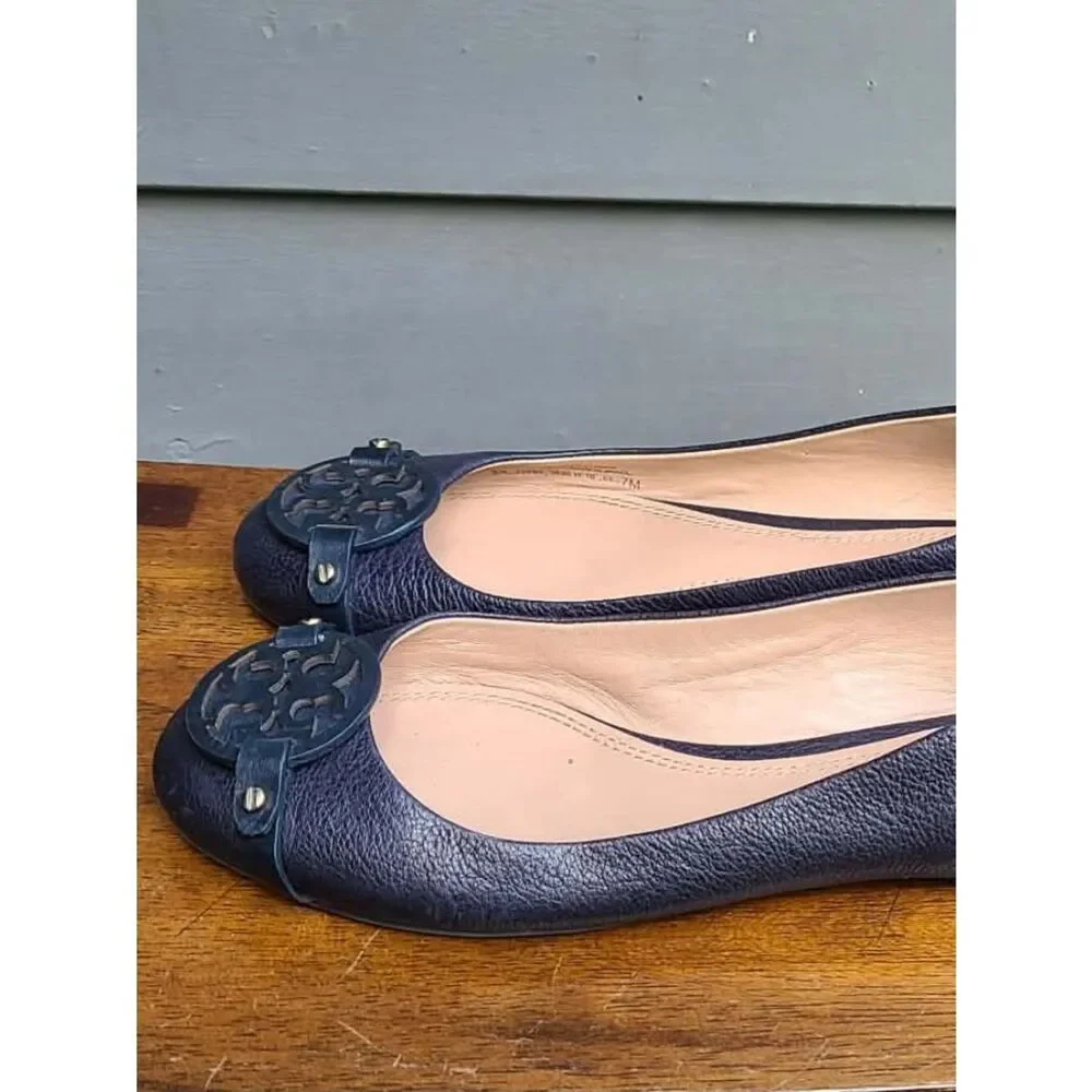 Tory Burch Navy Leather Mini Miller Flats size 7M